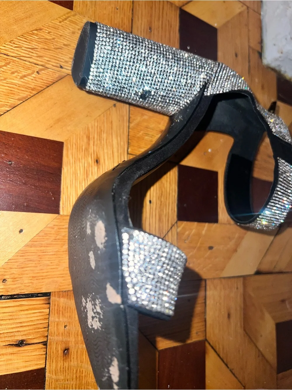 Gianni Bini Black Heels with Crystal-Embellished Straps